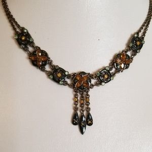 Crystal & enamel floral necklace